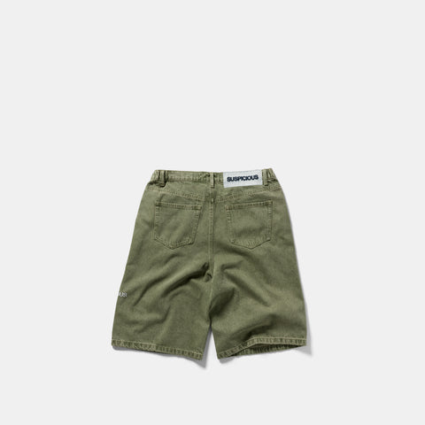 Summer Breeze / Solid Jeans Shorts - Washed Matcha