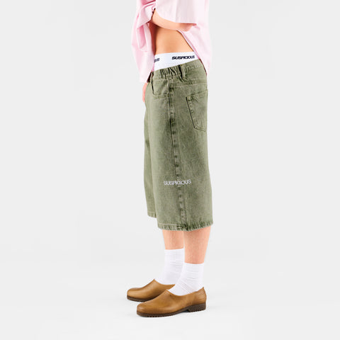 Summer Breeze / Solid Jeans Shorts - Washed Matcha