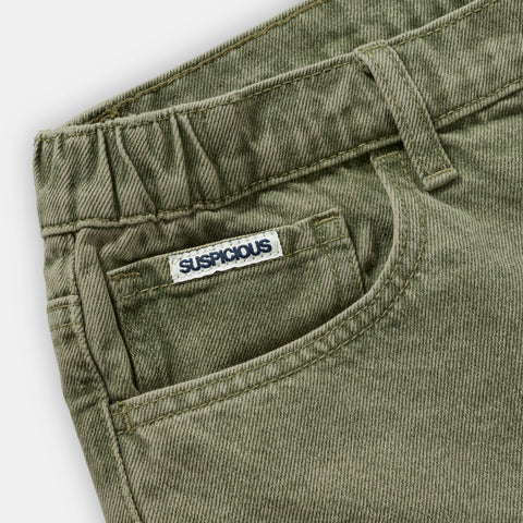 Summer Breeze / Solid Jeans Shorts - Washed Matcha
