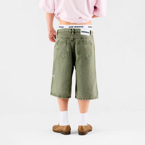 Summer Breeze / Solid Jeans Shorts - Washed Matcha