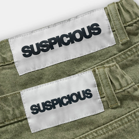 Summer Breeze / Solid Jeans Shorts - Washed Matcha