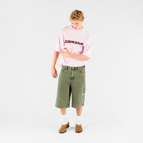 Summer Breeze / Solid Jeans Shorts - Washed Matcha