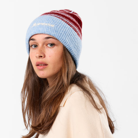 Winter3 / Striped Beanie - Red & Blue