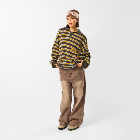 Softground / Striped Cotton Knitted Polo - Dark Armory & Orange