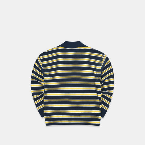 Softground / Striped Cotton Knitted Polo - Nightfall & Yellow