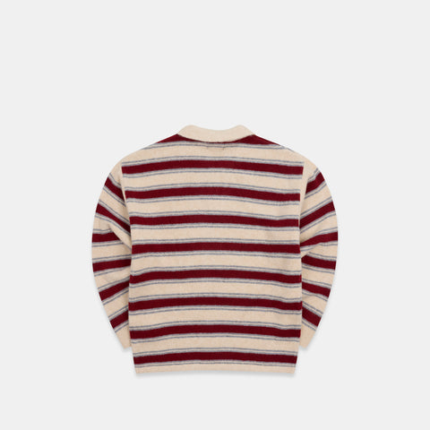 PL / Striped Knitted Longsleeve Polo - Natural & Red