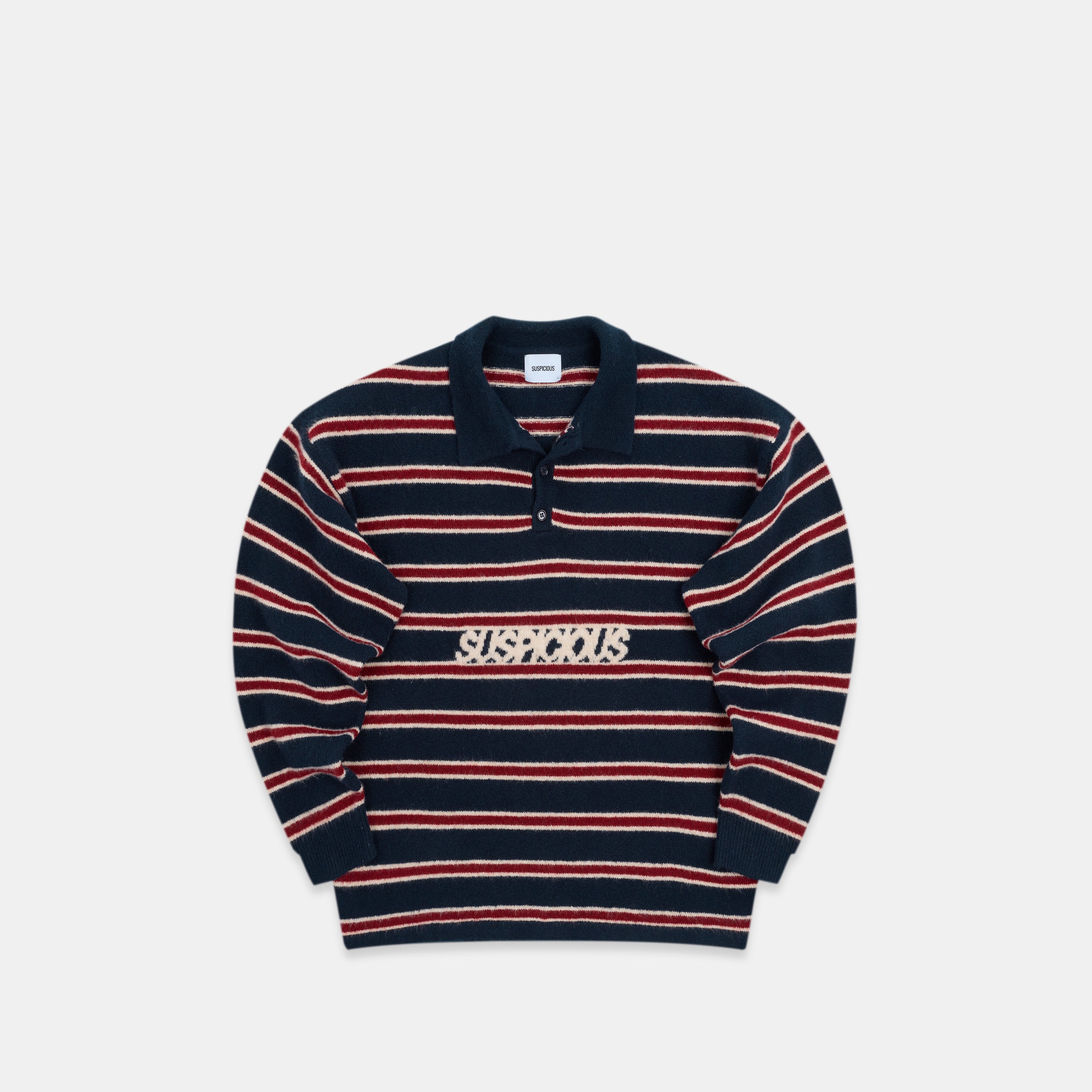 Striped Knitted Longsleeve Polo - Navy & Red – Suspicious Antwerp