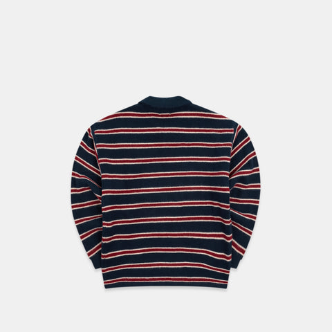 PL / Striped Knitted Longsleeve Polo - Navy & Red