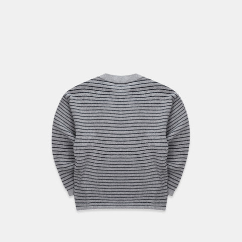 Polkaline / Striped Knitted Longsleeve Polo - Neutral Heather
