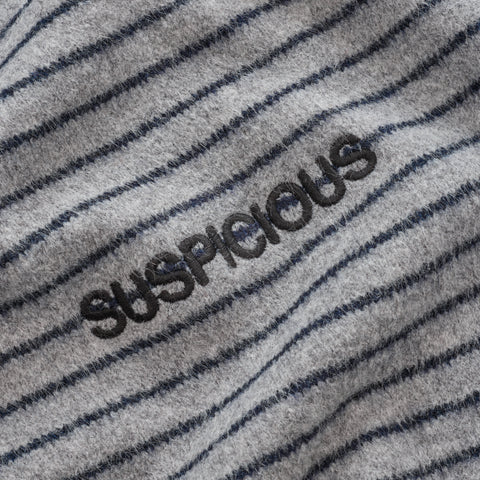 Polkaline / Striped Knitted Longsleeve Polo - Neutral Heather