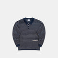 Polkaline / Striped Knitted Longsleeve Polo - Nightfall
