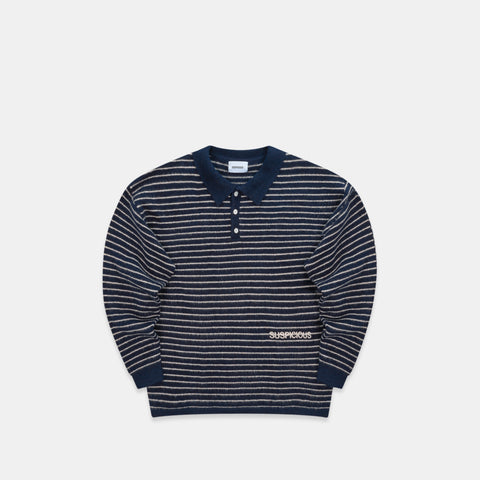 Polkaline / Striped Knitted Longsleeve Polo - Nightfall