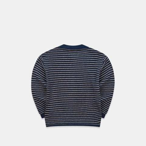 Polkaline / Striped Knitted Longsleeve Polo - Nightfall