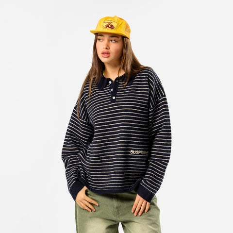 Polkaline / Striped Knitted Longsleeve Polo - Nightfall