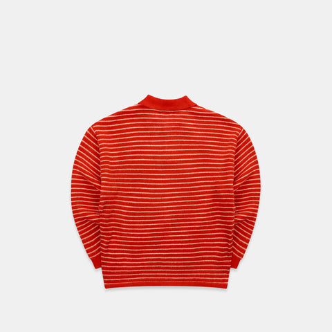 Polkaline / Striped Knitted Longsleeve Polo - Red