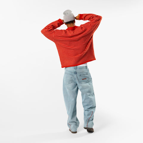 Polkaline / Striped Knitted Longsleeve Polo - Red