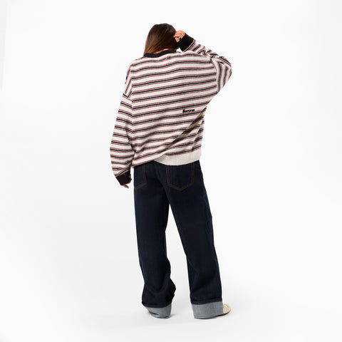 Winter3 / Striped Knitted Sweat - Black & White