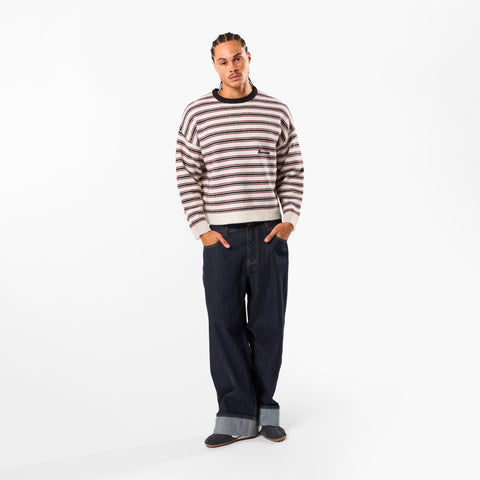 Winter3 / Striped Knitted Sweat - Black & White