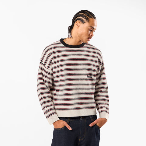 Winter3 / Striped Knitted Sweat - Black & White