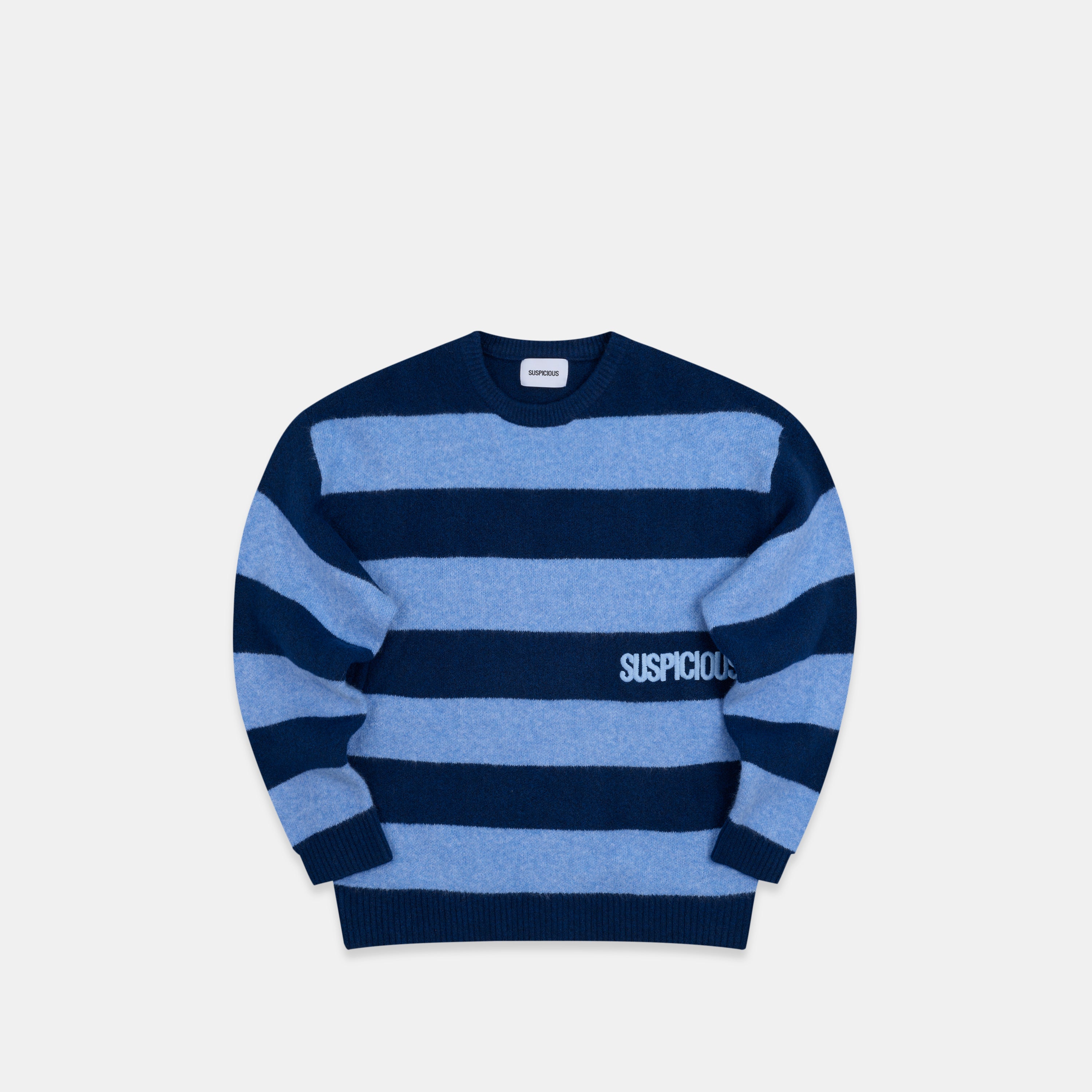 suspicious Antwerp スウェット トレーナー Striped Knitted Sweat - Blue – Suspicious Antwerp