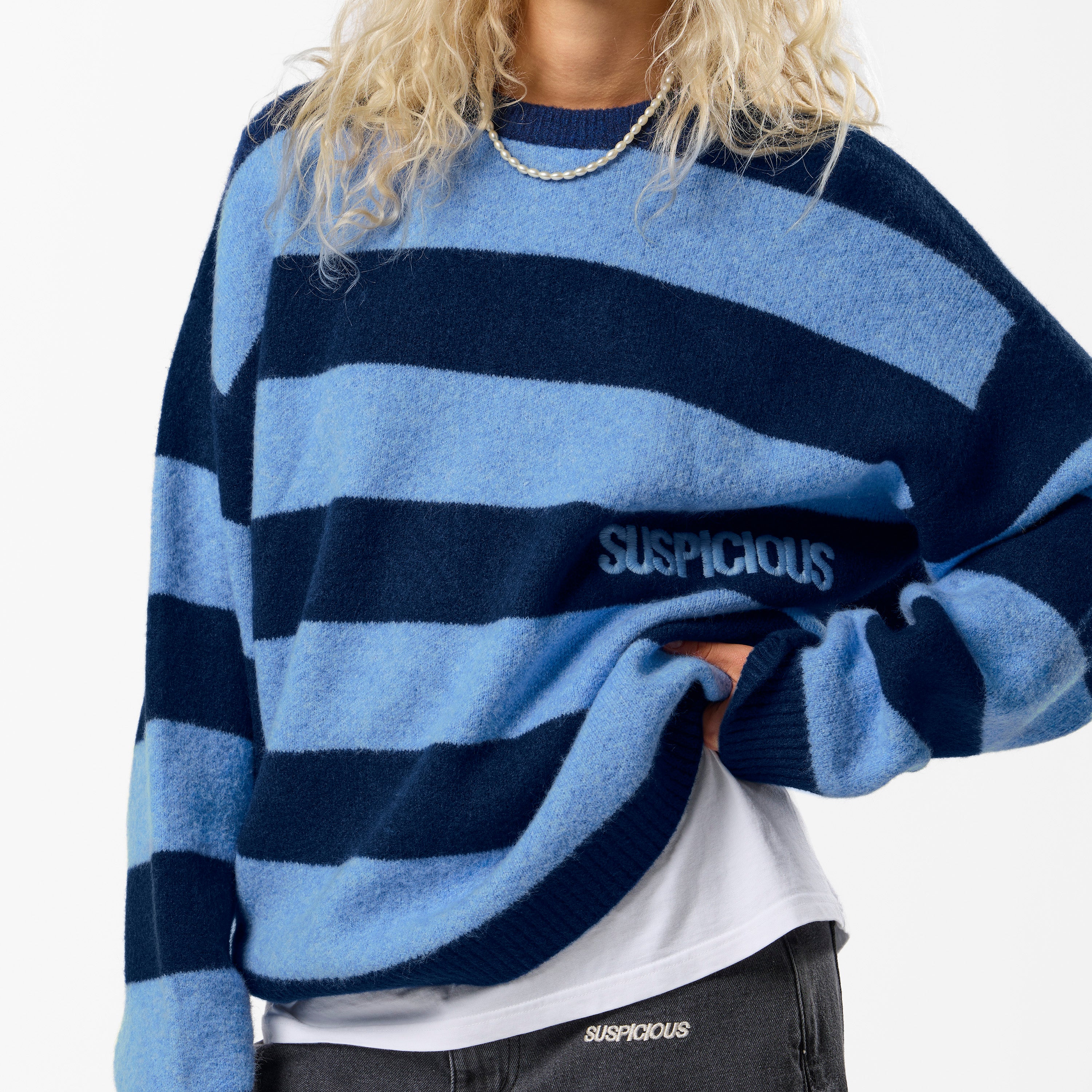 Striped Knitted Sweat - Blue – Suspicious Antwerp
