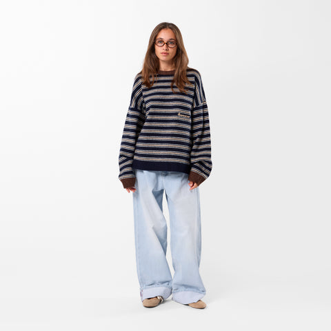 Winter3 / Striped Knitted Sweat - Blue & Brown
