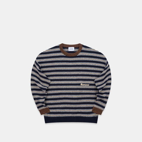 Winter3 / Striped Knitted Sweat - Blue & Brown