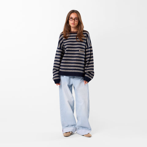 Winter3 / Striped Knitted Sweat - Blue & Brown