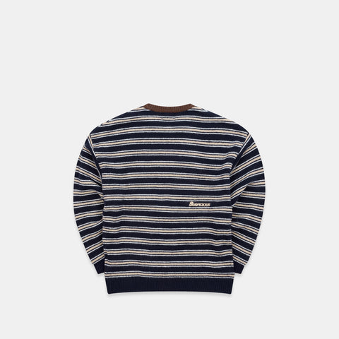 Winter3 / Striped Knitted Sweat - Blue & Brown