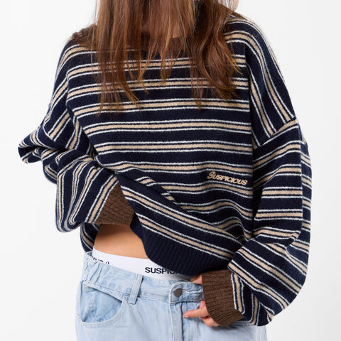 Winter3 / Striped Knitted Sweat - Blue & Brown