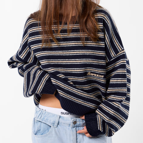 Winter3 / Striped Knitted Sweat - Blue & Brown