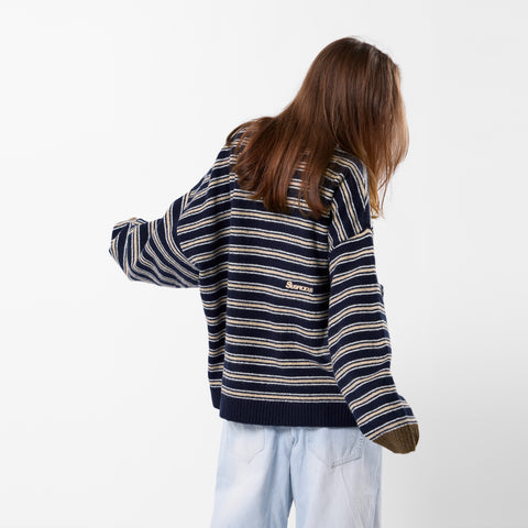 Winter3 / Striped Knitted Sweat - Blue & Brown