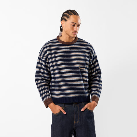 Winter3 / Striped Knitted Sweat - Blue & Brown