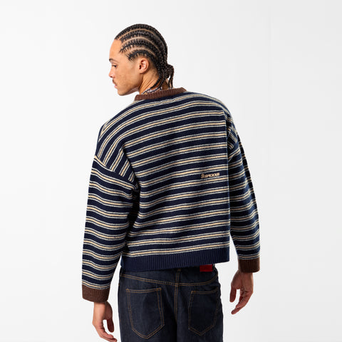 Winter3 / Striped Knitted Sweat - Blue & Brown