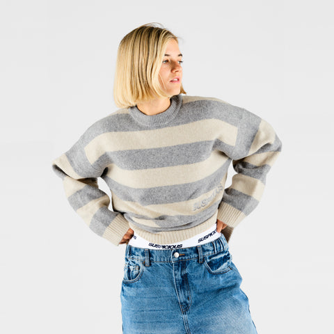 Fall 1 / Striped Knitted Sweat - Dune & Heather