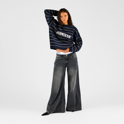 Fall 1 / Striped Knitted Sweat - Navy