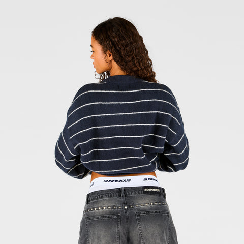 Fall 1 / Striped Knitted Sweat - Navy