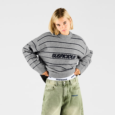 Fall 1 / Striped Knitted Sweat - Navy & Heather Grey