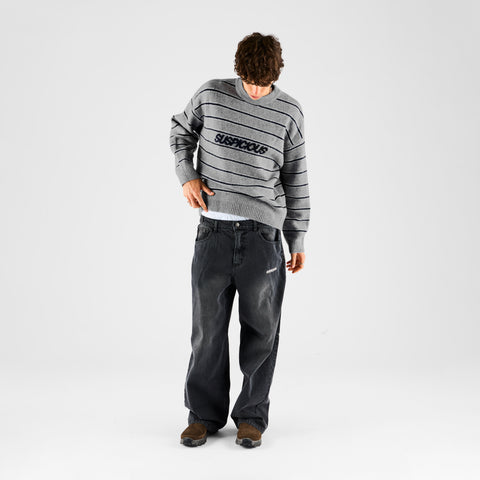Fall 1 / Striped Knitted Sweat - Navy & Heather Grey
