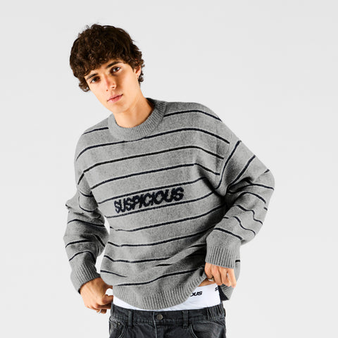 Fall 1 / Striped Knitted Sweat - Navy & Heather Grey