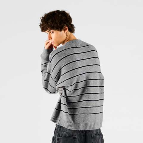 Fall 1 / Striped Knitted Sweat - Navy & Heather Grey