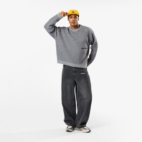 Polkaline / Striped Knitted Sweat - Neutral Heather