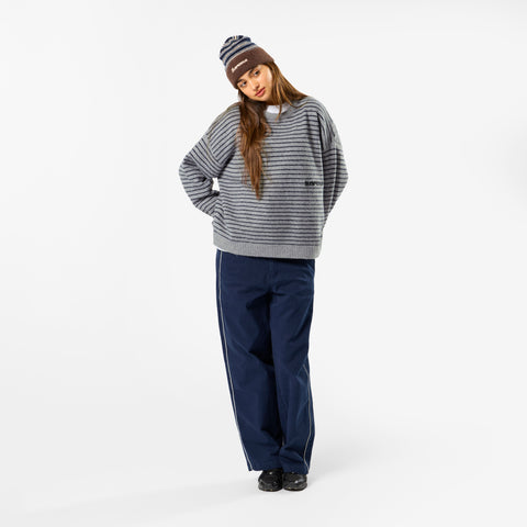 Polkaline / Striped Knitted Sweat - Neutral Heather