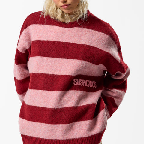 PL / Striped Knitted Sweat - Red