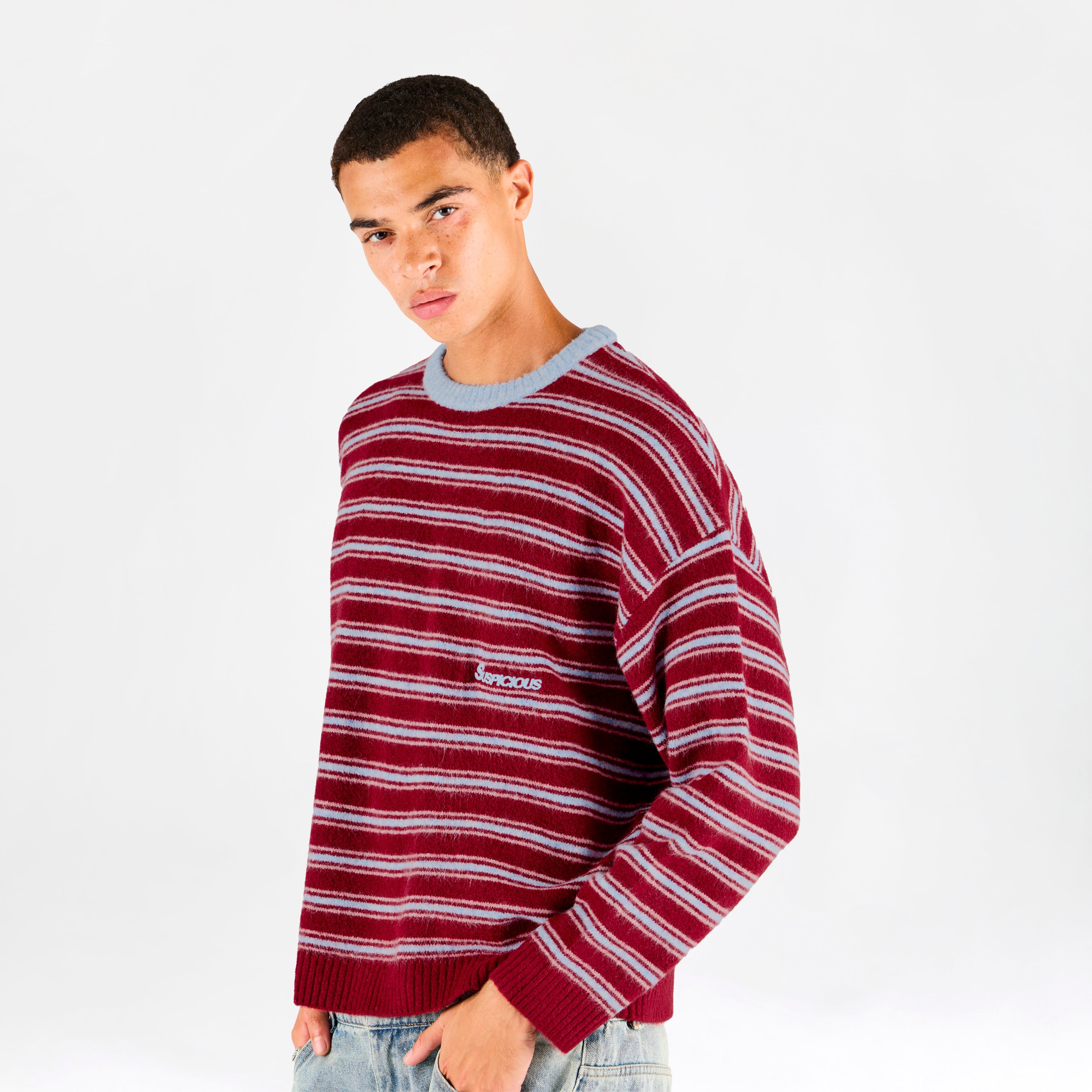 Striped Knitted Sweat - Red & Blue – Suspicious Antwerp