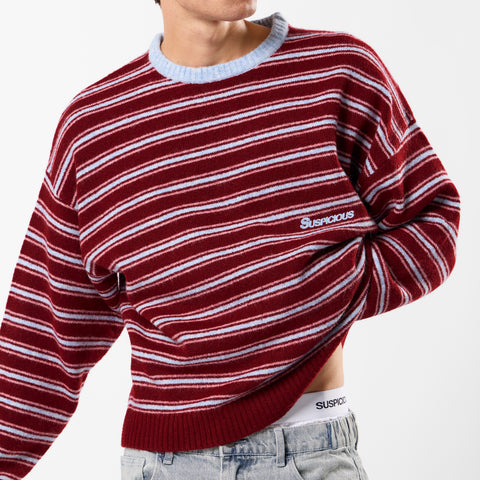 Winter3 / Striped Knitted Sweat - Red & Blue