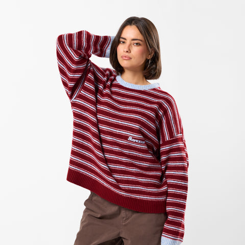 Winter3 / Striped Knitted Sweat - Red & Blue
