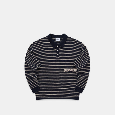 Prelist / Striped Knitted Longsleeve Polo - Nightfall