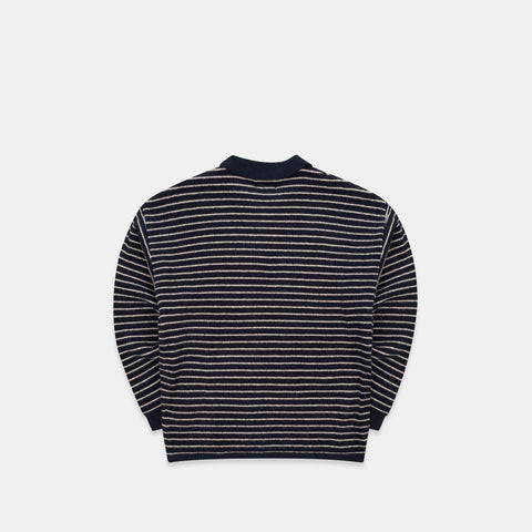 Prelist / Striped Knitted Longsleeve Polo - Nightfall