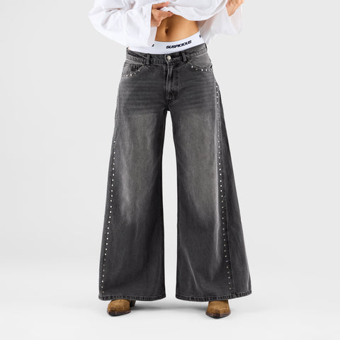 Suspicious Cowboys / Studded W  Wide Jeans - Washed Charcoal
